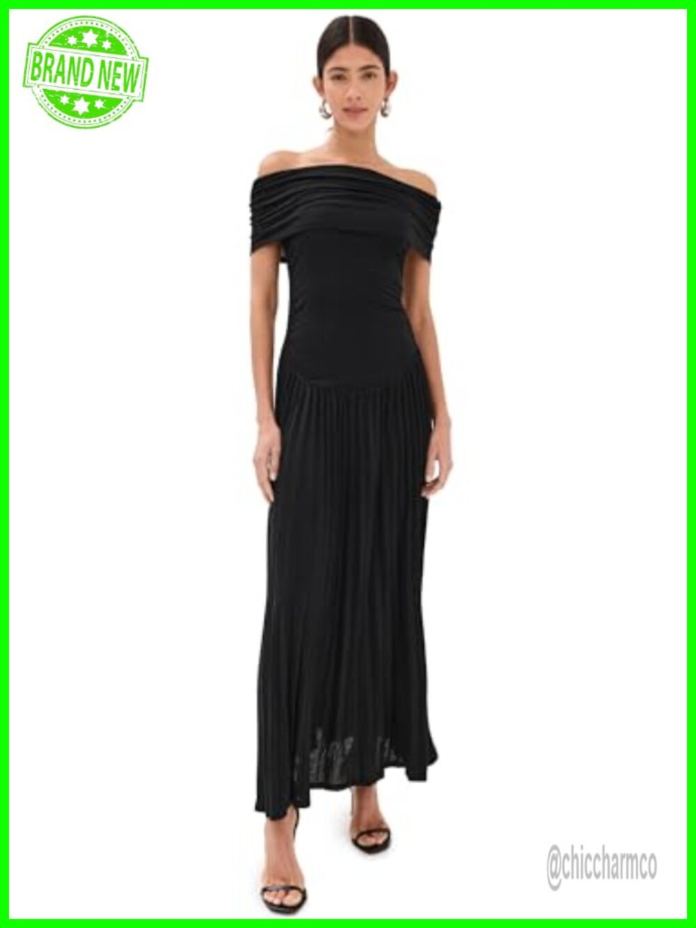 Lioness Field of Dreams Maxi Dress Off Shoulder Ruched Waist Pleated Skirt